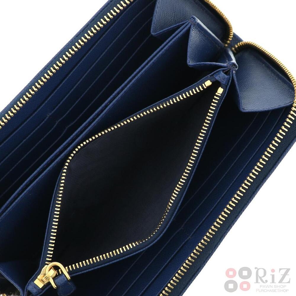 PRADA Round Zipper Long Wallet Saffiano Navy Blue - Picture 5 of 6